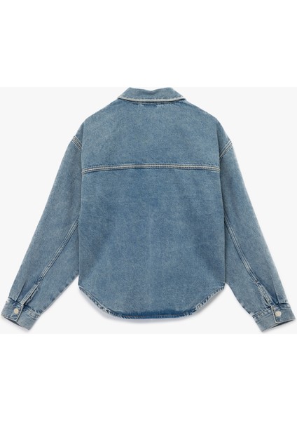 Klasik Yaka Uzun Kollu Pamuklu Düğmeli Cepli Taşlı Denim Ceket fiyatları