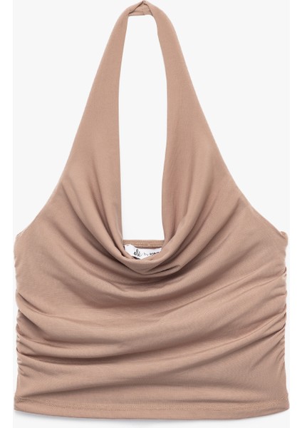 Drapeli Degaje Yaka Kolsuz Slim Fit Crop Bluz