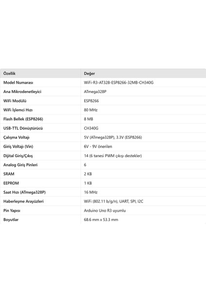 Wifi Tabanlı Arduino Uno ATMEGA328P-8MB Memory (ESP8266) fırsatları