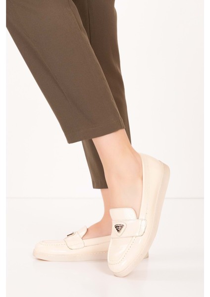 Kadın Hakiki Deri Günlük Şık Loafer ANL.3200 - Bej Rugan - 42 Bej Rugan