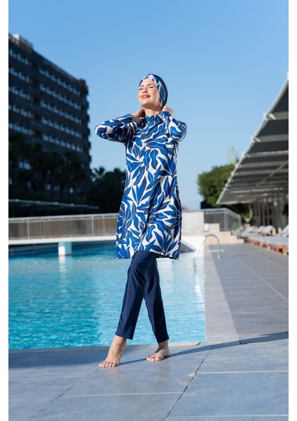 25208-2 Yaprak Desenli Lycra ( Su Itici ve Çabuk Kuruyan ) Kumaş Tesettür Mayo fiyatları