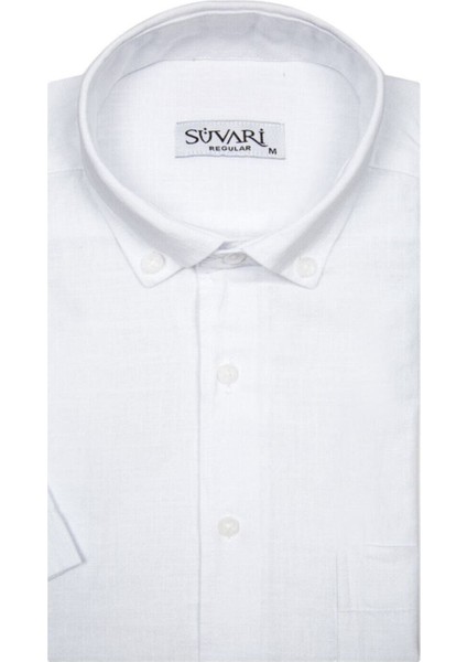 Kısa Kollu Yeşil Erkek Gömlek Bol Kesim Tam Pamuk