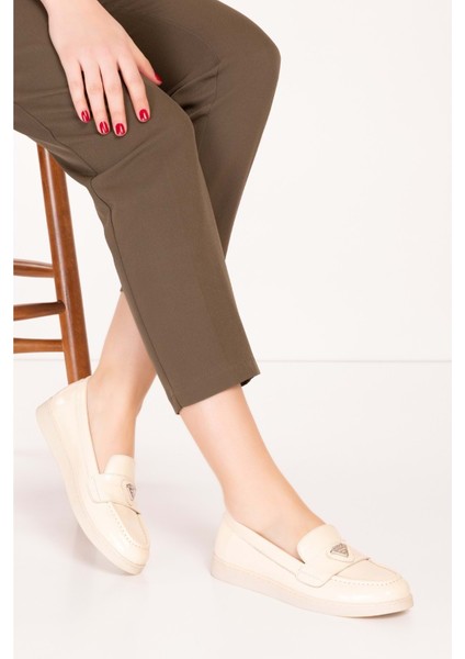 Kadın Hakiki Deri Günlük Şık Loafer ANL.3200 - Bej Rugan - 42 Bej Rugan fırsatları