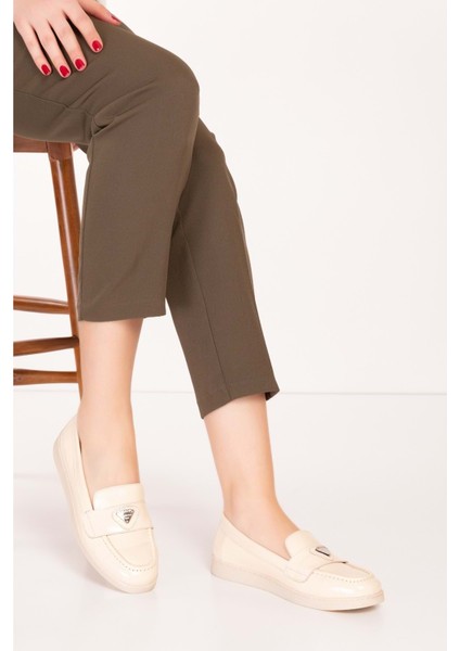 Kadın Hakiki Deri Günlük Şık Loafer ANL.3200 - Bej Rugan - 42 Bej Rugan indirimleri