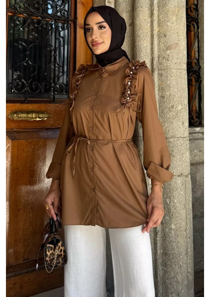 Omuz Büzgülü Incili Tesettür Gömlek Tunik P-00017854
