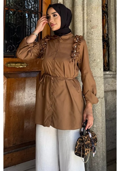 Omuz Büzgülü Incili Tesettür Gömlek Tunik P-00017854 fiyatları