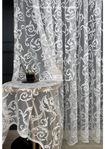 Valeria Dantel Örme Tülle Perde (1x3 Pile Dikişli ) Ütü Istemez.