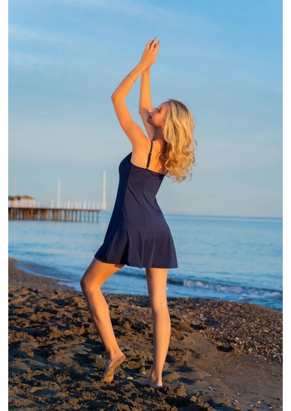 25255-1 Ayarlanabilir Ince Askılı Micro Kumaş Elbise Mayo