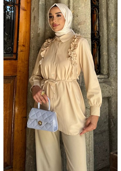 Omuz Büzgülü Incili Tesettür Gömlek Tunik P-00017854