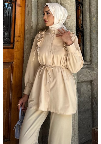 Omuz Büzgülü Incili Tesettür Gömlek Tunik P-00017854 fiyatları