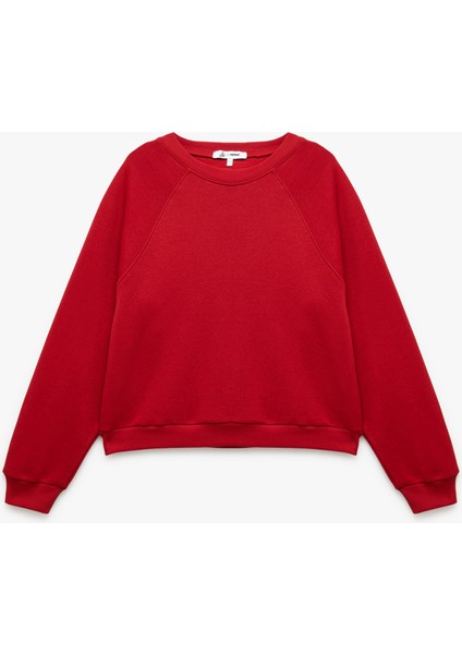 Pamuklu Bisiklet Yaka Şardonlu Sweatshirt modelleri