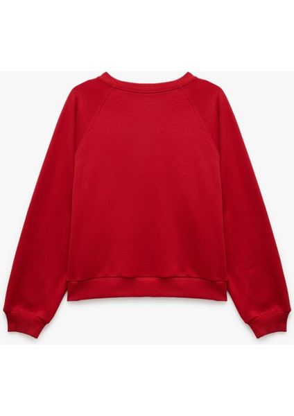 Pamuklu Bisiklet Yaka Şardonlu Sweatshirt fırsatları