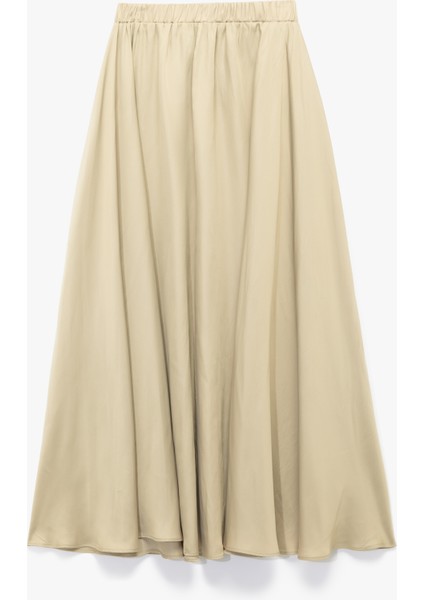 Beli Lastikli Kloş Saten Uzun Etek