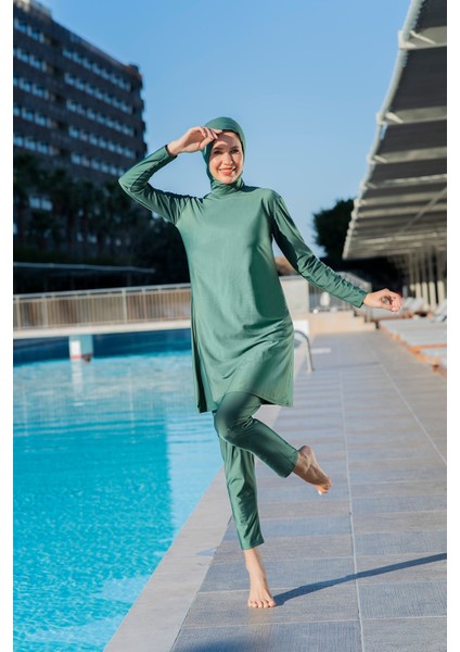 25209-1 Balıkçı Yaka Lycra ( Su Itici ve Çabuk Kuruyan ) Kumaş Tesettür Mayo
