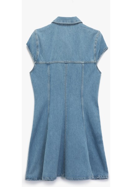 Kısa Kollu Düğmeli Gömlek Yaka Mini Denim Elbise fiyatları