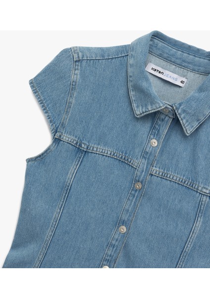 Kısa Kollu Düğmeli Gömlek Yaka Mini Denim Elbise modelleri