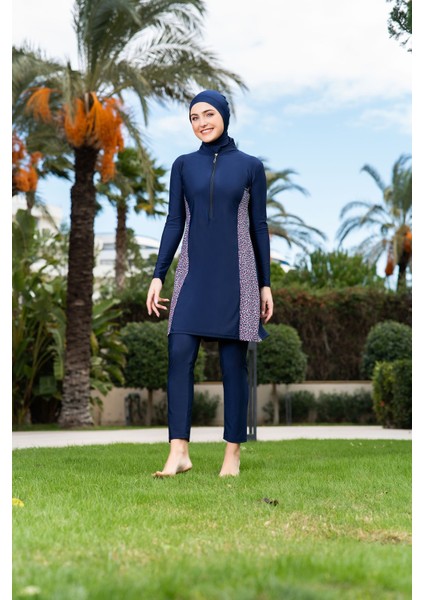 25227-3 Yarım Fermuarlı Büyük Beden Tesettür Mayo