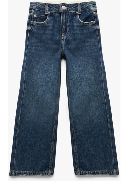 Beli Bağcıklı Pamuklu Geniş Paça Denim Pantolon