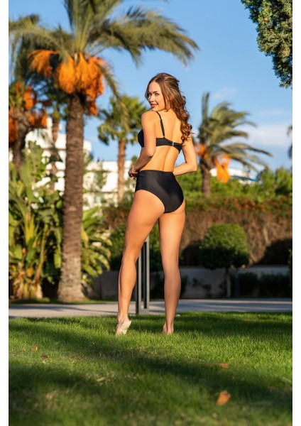 25117-3 Büzgülü Model Yüksek Bel Kaplı Dolgulu Lycra Kumaş Bikini modelleri