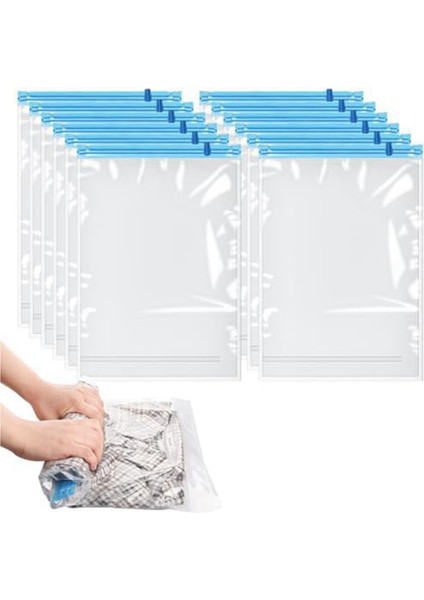 12 Paket Tekrar Kullanılabilir Rulo Sıkıştırma Torbaları, Seyahat Için 35X50CM Orta Vakumlu Saklama Torbaları, Paketlemeden Tasarruf (Yurt Dışından) fiyatları