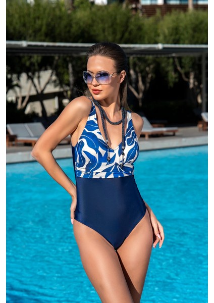 25128-1 Yaprak Desenli Kemerli Lycra Kumaş Mayo fırsatları