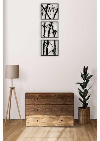 Doğal Tarz 3’lü Bambu Tasarımlı Ahşap Duvar Dekorasyonu | 25X22 cm Mdf Dekor fiyatları