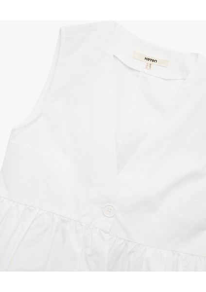Pamuklu V Yaka Peplum Düğme Detaylı Kolsuz Poplin Bluz modelleri