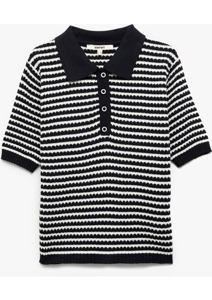 Kısa Kollu Çizgili Düğmeli Triko Polo Yaka Kazak modelleri