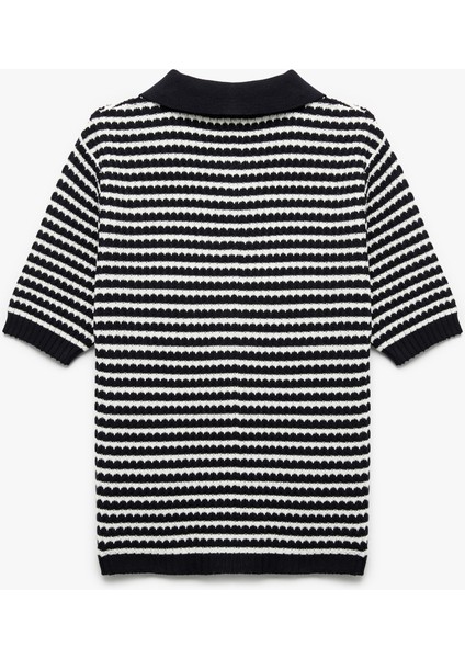 Kısa Kollu Çizgili Düğmeli Triko Polo Yaka Kazak fırsatları
