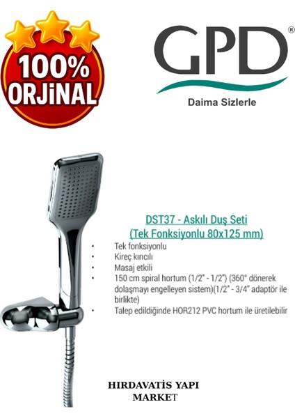 DST37 Askılı Duş Seti (Tek Fonksiyonlu 80X125) fırsatları