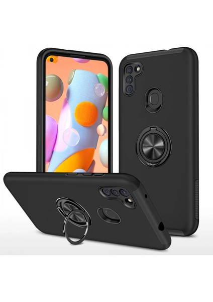 Samsung Galaxy A11 Kılıf Elit Yüzüklü Kapak - Siyah Arbkd