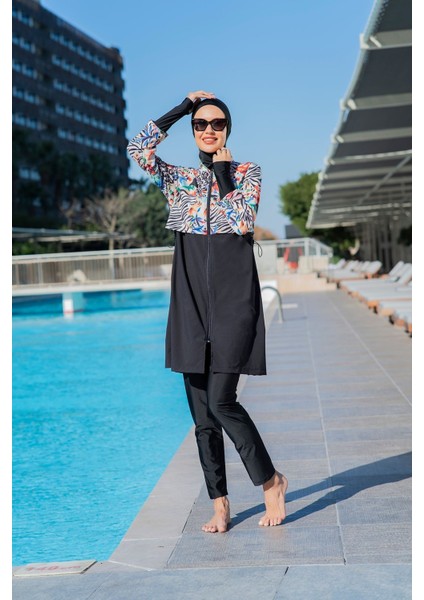 25217-1 Desenli Crop Model Lycra Paraşüt Kumaş Tesettür Mayo fiyatları