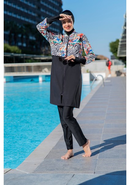 25217-1 Desenli Crop Model Lycra Paraşüt Kumaş Tesettür Mayo fırsatları