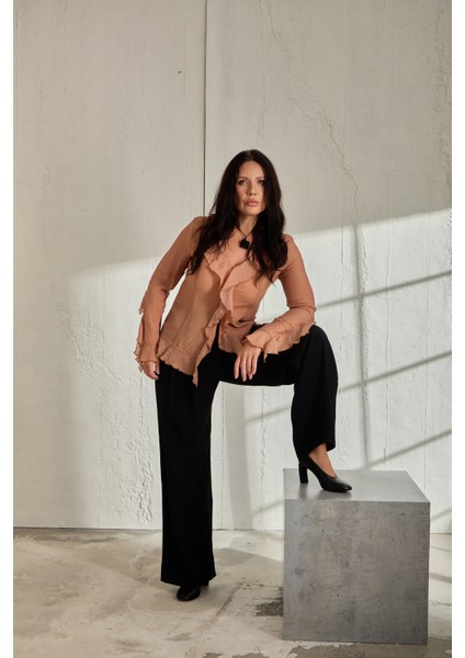 Hanıa Büyük Beden Geniş Paça Pantolon Siyah