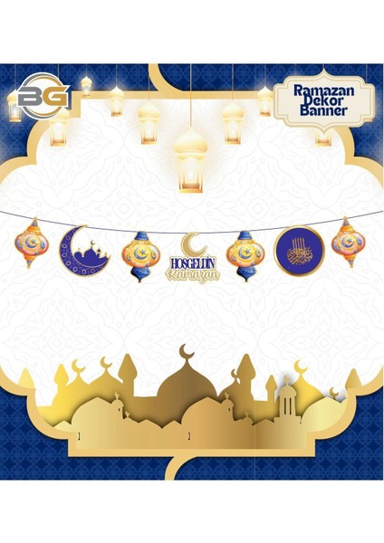 Lacivert Ramazan Ayı Dekor Banner, Şık ve Zarif Süsleme Için Ideal Seçenek