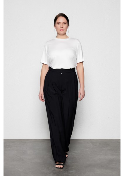 Hanıa Büyük Beden Geniş Paça Pantolon Siyah modelleri