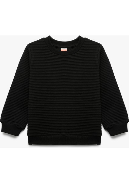 Uzun Kollu Bisiklet Yaka Dokulu Pamuklu Sweatshirt