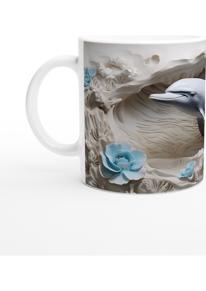 Buz Mavisi Çiçeklerle Yunus Desenli Su Altı Temalı Kupa Bardak fiyatları