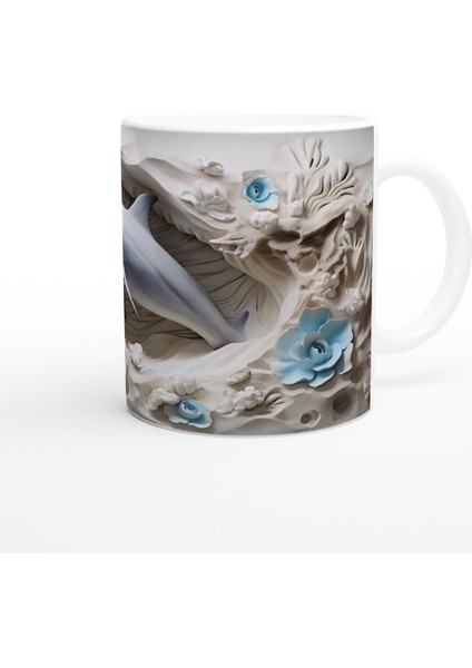 Buz Mavisi Çiçeklerle Yunus Desenli Su Altı Temalı Kupa Bardak modelleri