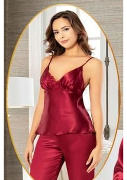 2103 Kadın Bordo Saten Sabahlıklı Pijama Takım fiyatları