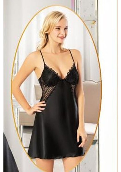 2109 Kadın Sıyah Saten Sabahlıklı Gecelik Takım fiyatları