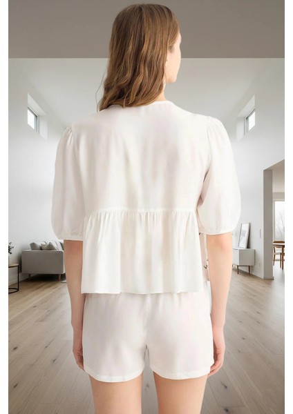 Kadın Yazlık Viskon Pijama Takımı Nakışlı Fiyonk Detaylı Rahat Trend Tasarım Modern Stil modelleri