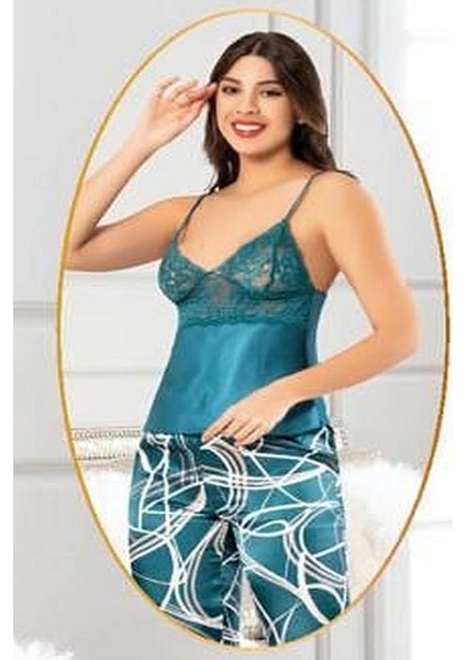 2151 Kadın Petrol Saten Empirme Sabahlıklı Pijama Takım fiyatları