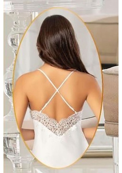 2104 Kadın Ekru Saten Sabahlıklı Gecelik Takım modelleri