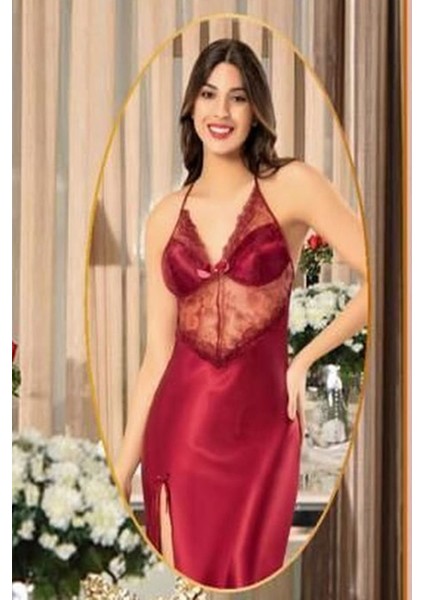 2110 Kadın Bordo Saten Sabahlıklı Gecelik Takım fiyatları