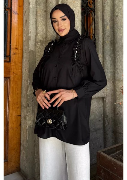Omuz Büzgülü Incili Tesettür Gömlek Tunik P-00017854
