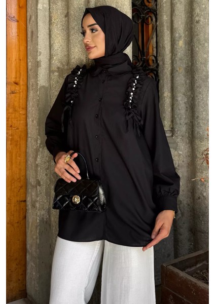 Omuz Büzgülü Incili Tesettür Gömlek Tunik P-00017854 fiyatları