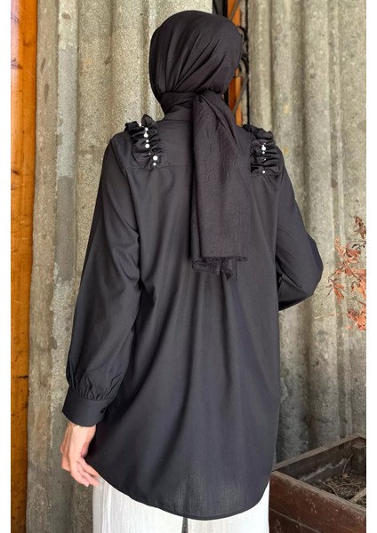 Omuz Büzgülü Incili Tesettür Gömlek Tunik P-00017854 fırsatları