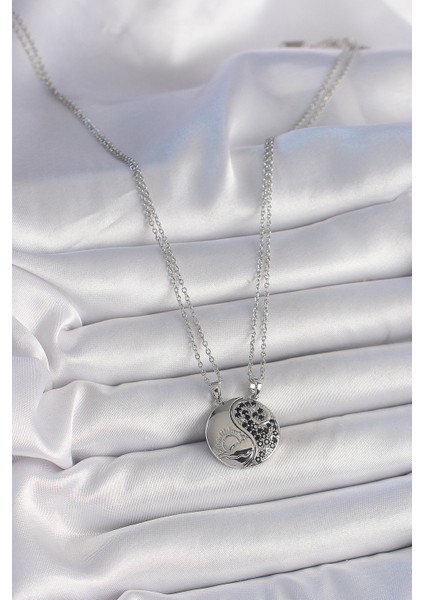 316L Çelik Gümüş Renk Zincir Zirkon Taşlı Ying Yang Model Gün Batımı Işlemeli Arakdaşlık Kadın Kolye modelleri