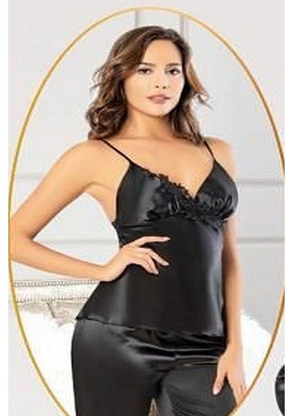 2103 Kadın Sıyah Saten Sabahlıklı Pijama Takım fiyatları